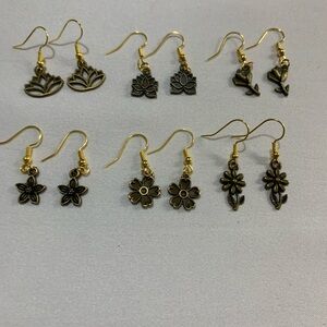 6 Pair Handmade Antique Gold Earrings